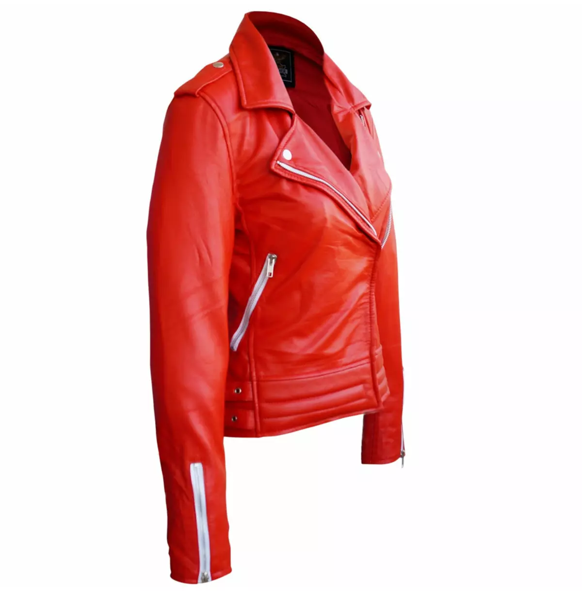 Punk Women's Red Leather Jacket With Waist Buckle Strap