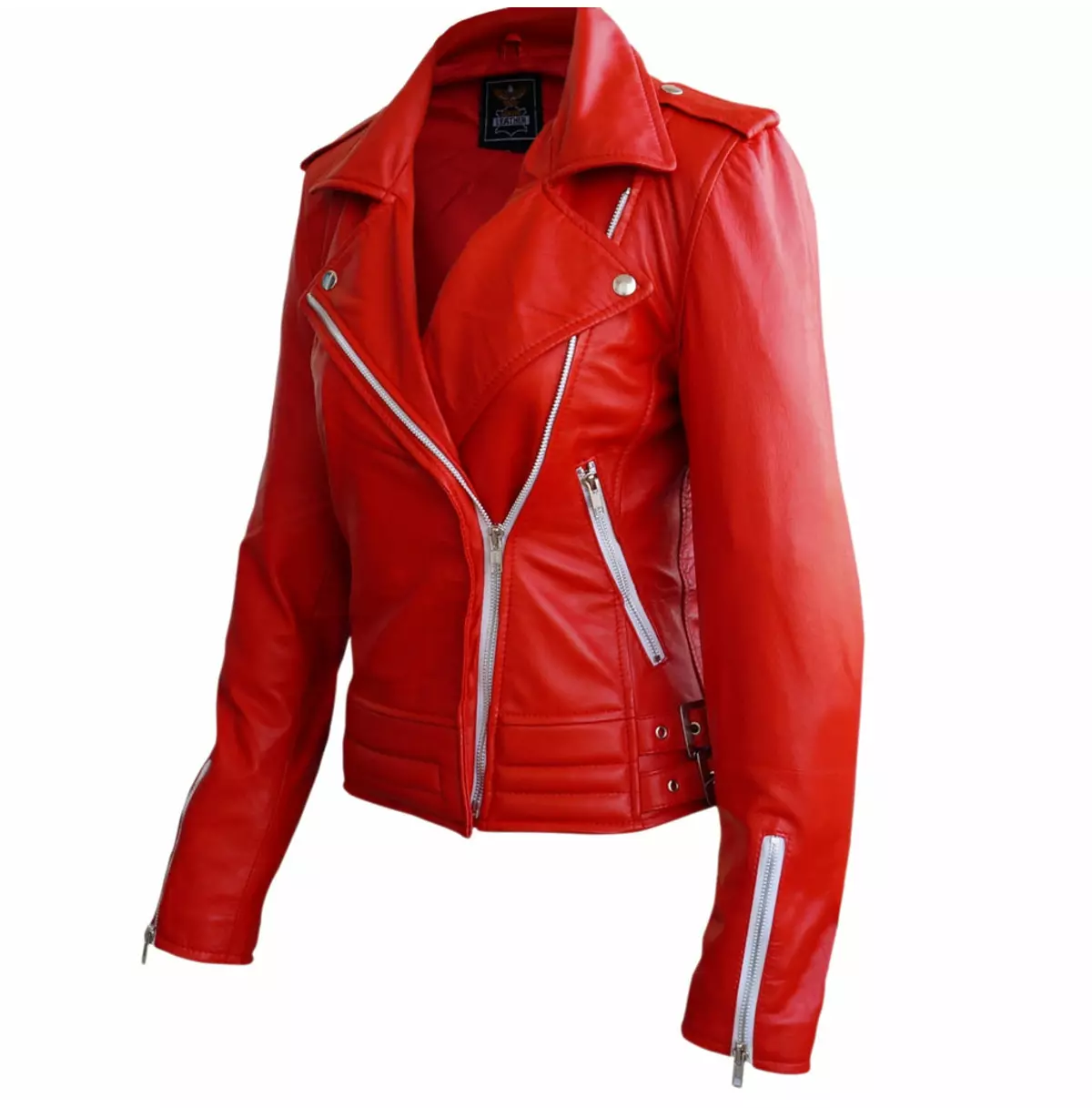 Punk Women's Red Leather Jacket With Waist Buckle Strap