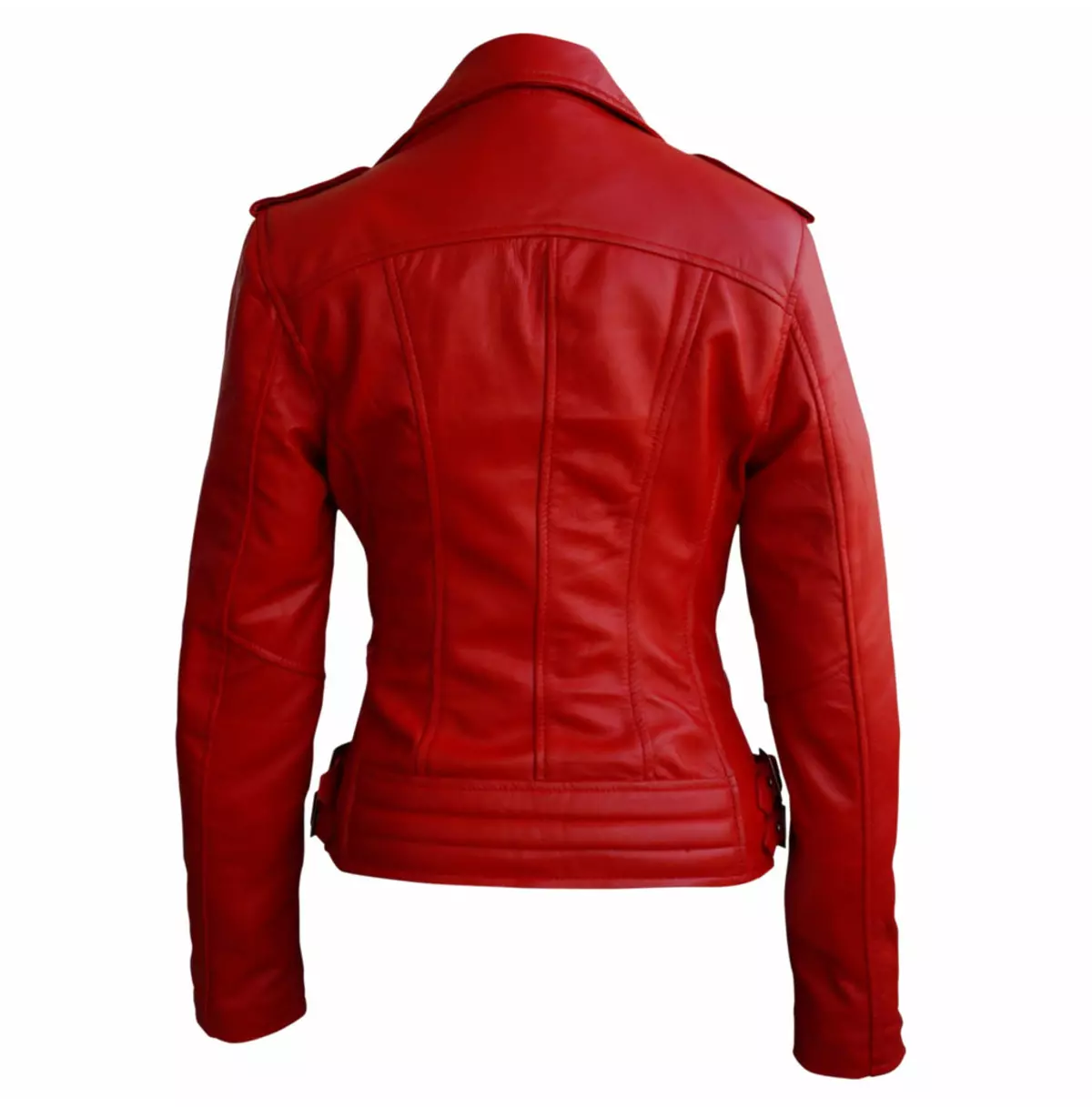 Punk Women's Red Leather Jacket With Waist Buckle Strap