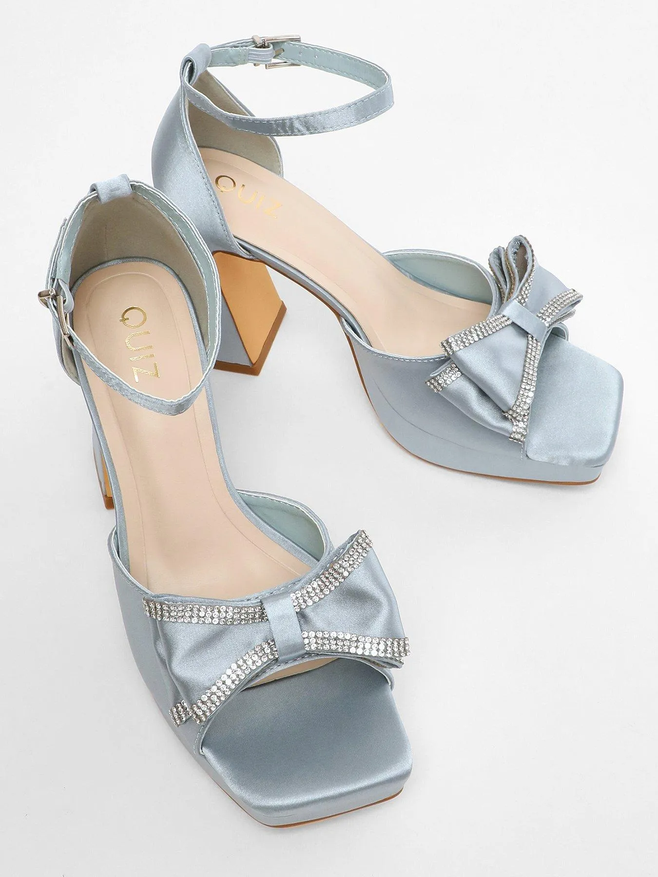 Quiz Blue Satin Bow Front Platform Heeled Sandals