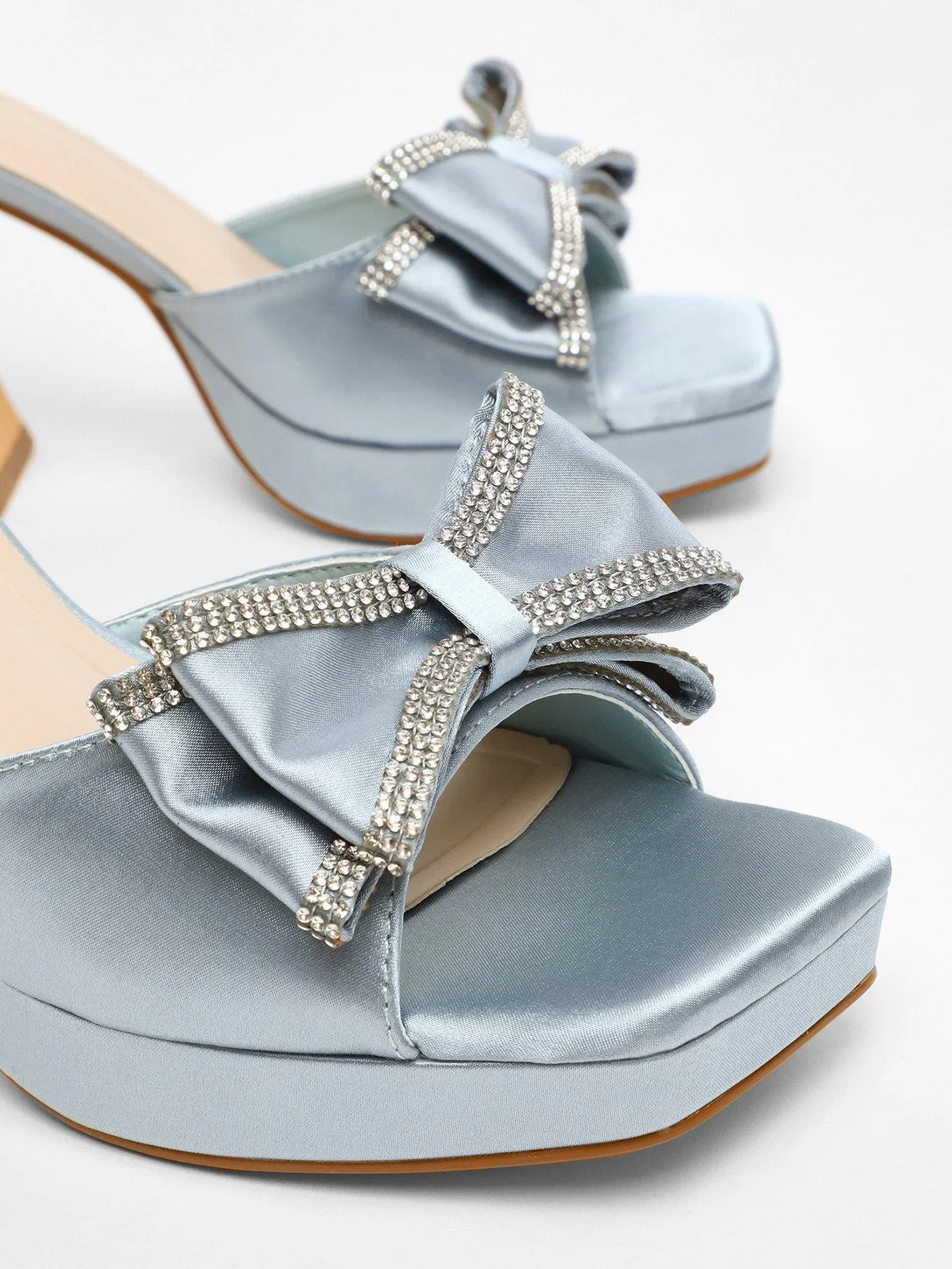 Quiz Blue Satin Bow Front Platform Heeled Sandals