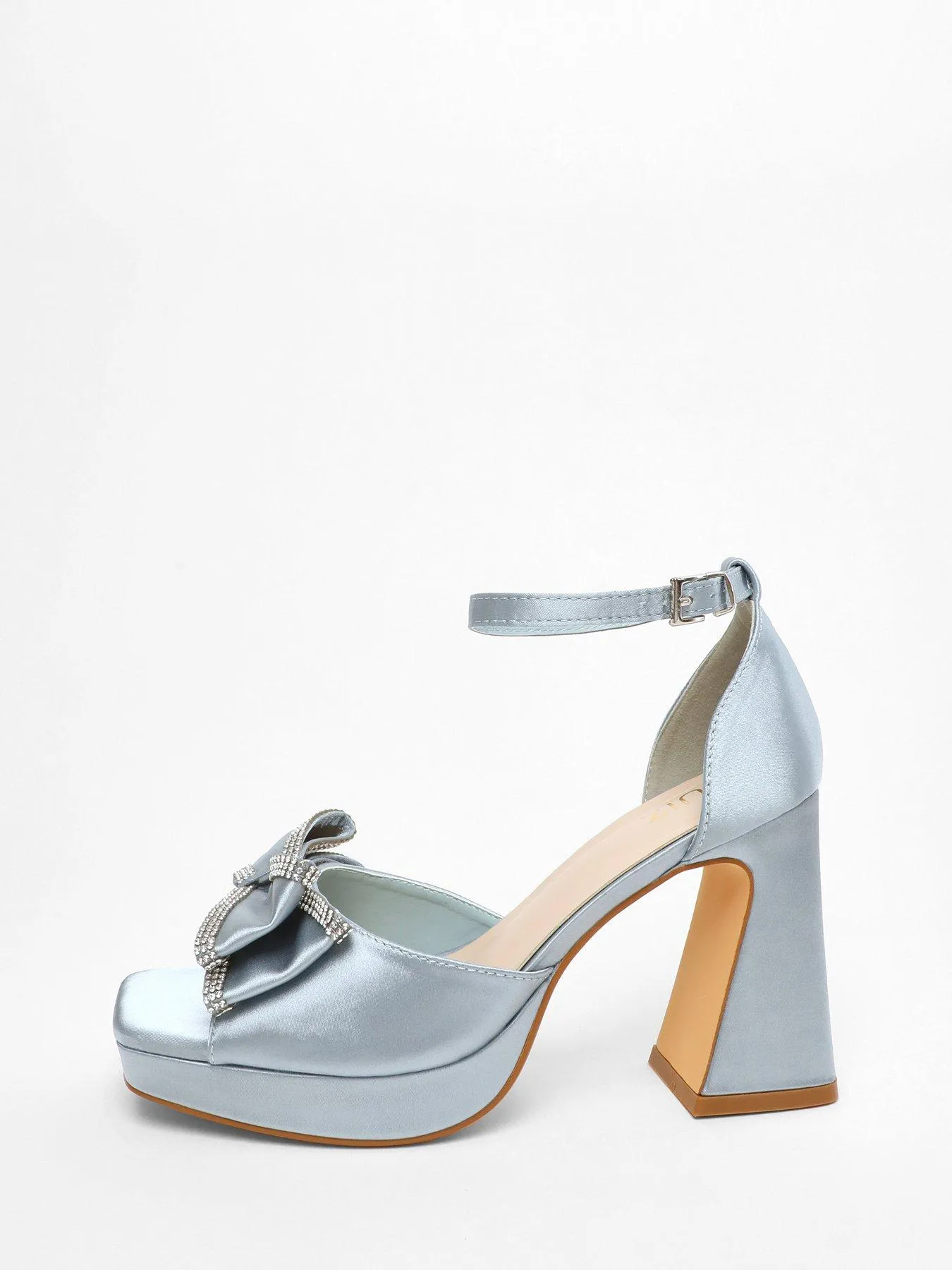 Quiz Blue Satin Bow Front Platform Heeled Sandals