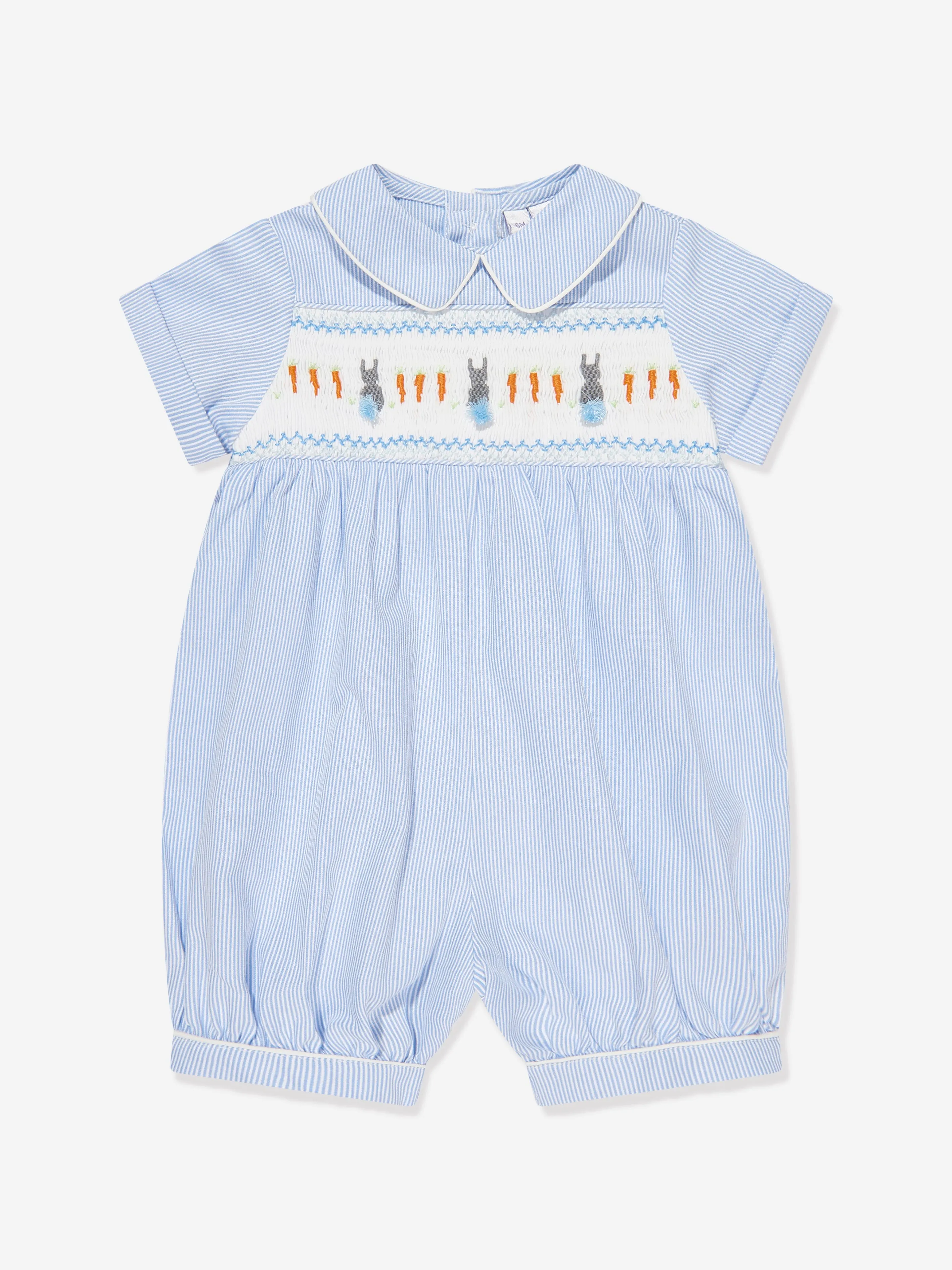 Rachel Riley Baby Boys Bunny Smocked Romper in Blue