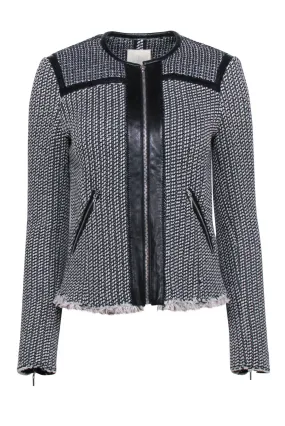 Rebecca Taylor - Collarless Black & White Tweed Zip Up Jacket Sz 4