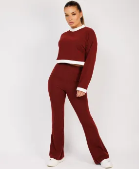 Red Contrast Stripe Jumper & Split Detail Trousers Loungewear Set