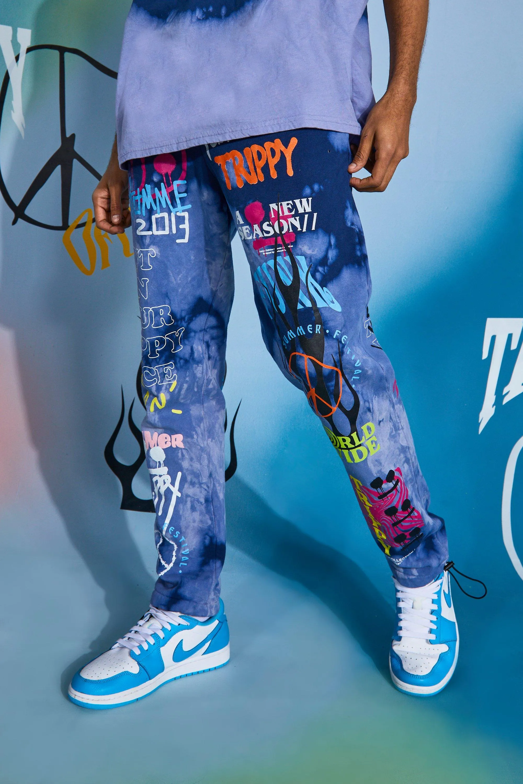 Regular Fit Official Graffiti Tie Dye Joggers | boohooMAN UK