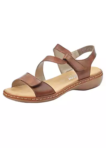 Rieker 659C7 Ladies Brown Hook & Loop Sandals | Grattan