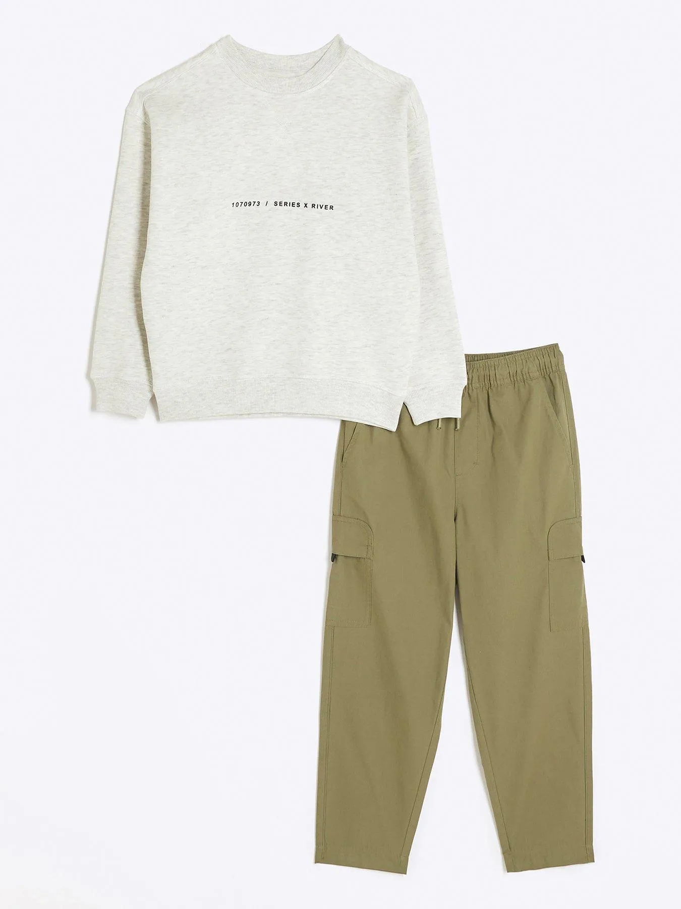 River Island Boys Sweatshirt And Cargo Joggers Set - Khaki