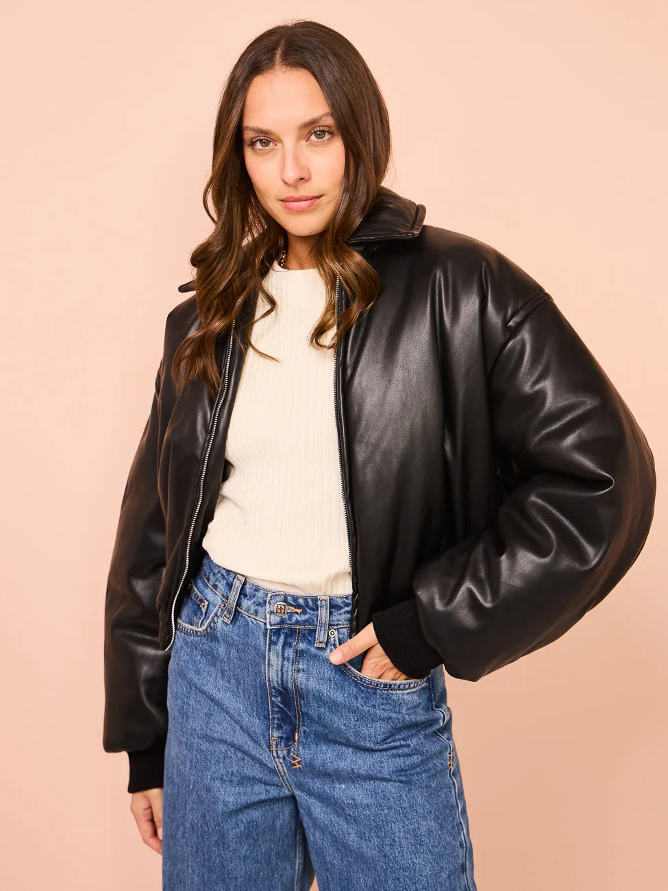 Romy Padded Bomber Jacket in Black