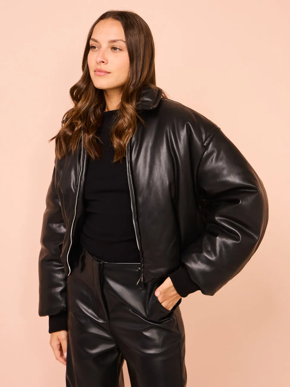 Romy Padded Bomber Jacket in Black