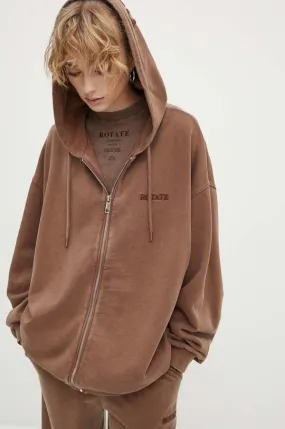 Rotate cotton sweatshirt women's brown color hooded