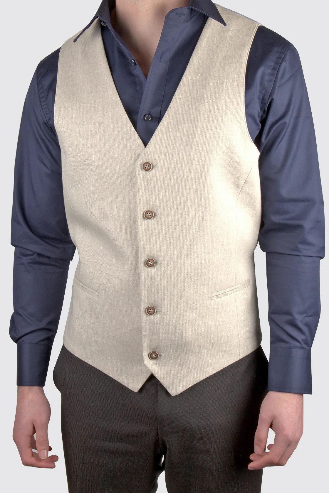 Routleys Ryan Tan Linen Mix Waistcoat