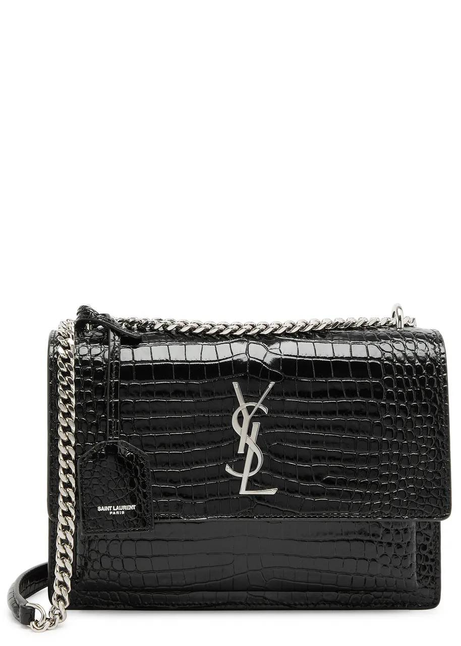 SAINT LAURENT Sunset medium crocodile-effect leather shoulder bag -                         -                     -             