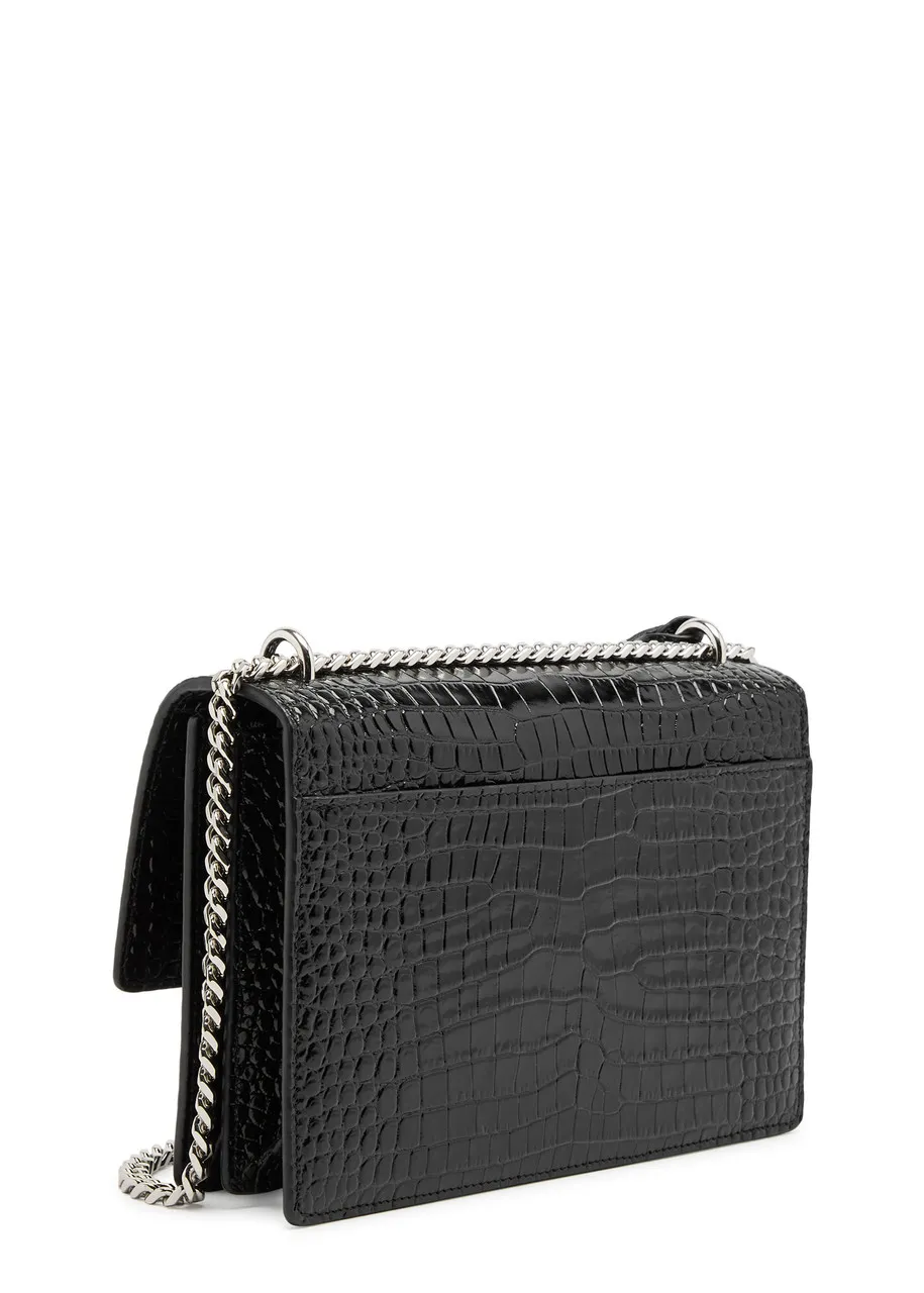 SAINT LAURENT Sunset medium crocodile-effect leather shoulder bag -                         -                     -             