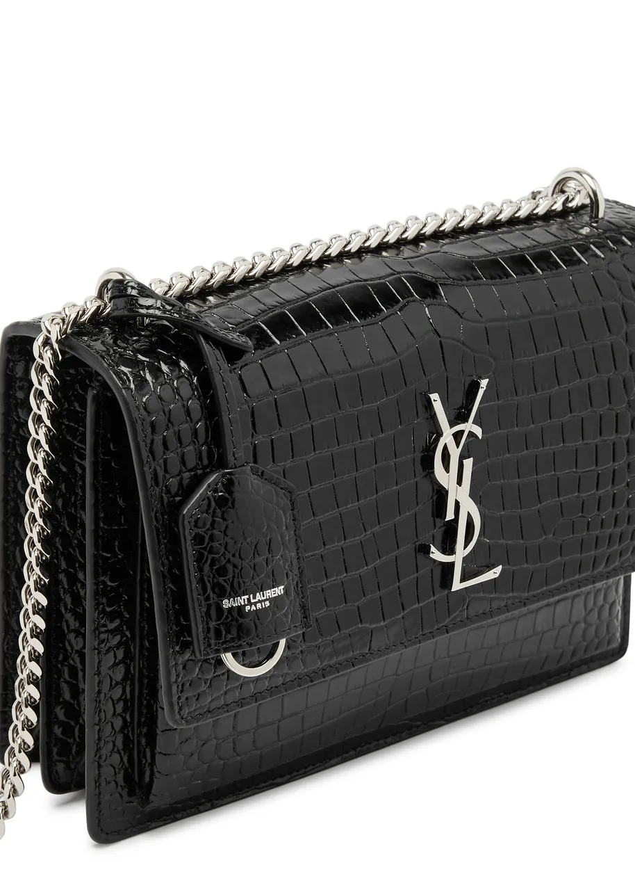 SAINT LAURENT Sunset medium crocodile-effect leather shoulder bag -                         -                     -             