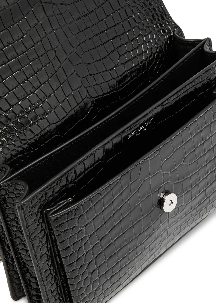 SAINT LAURENT Sunset medium crocodile-effect leather shoulder bag -                         -                     -             