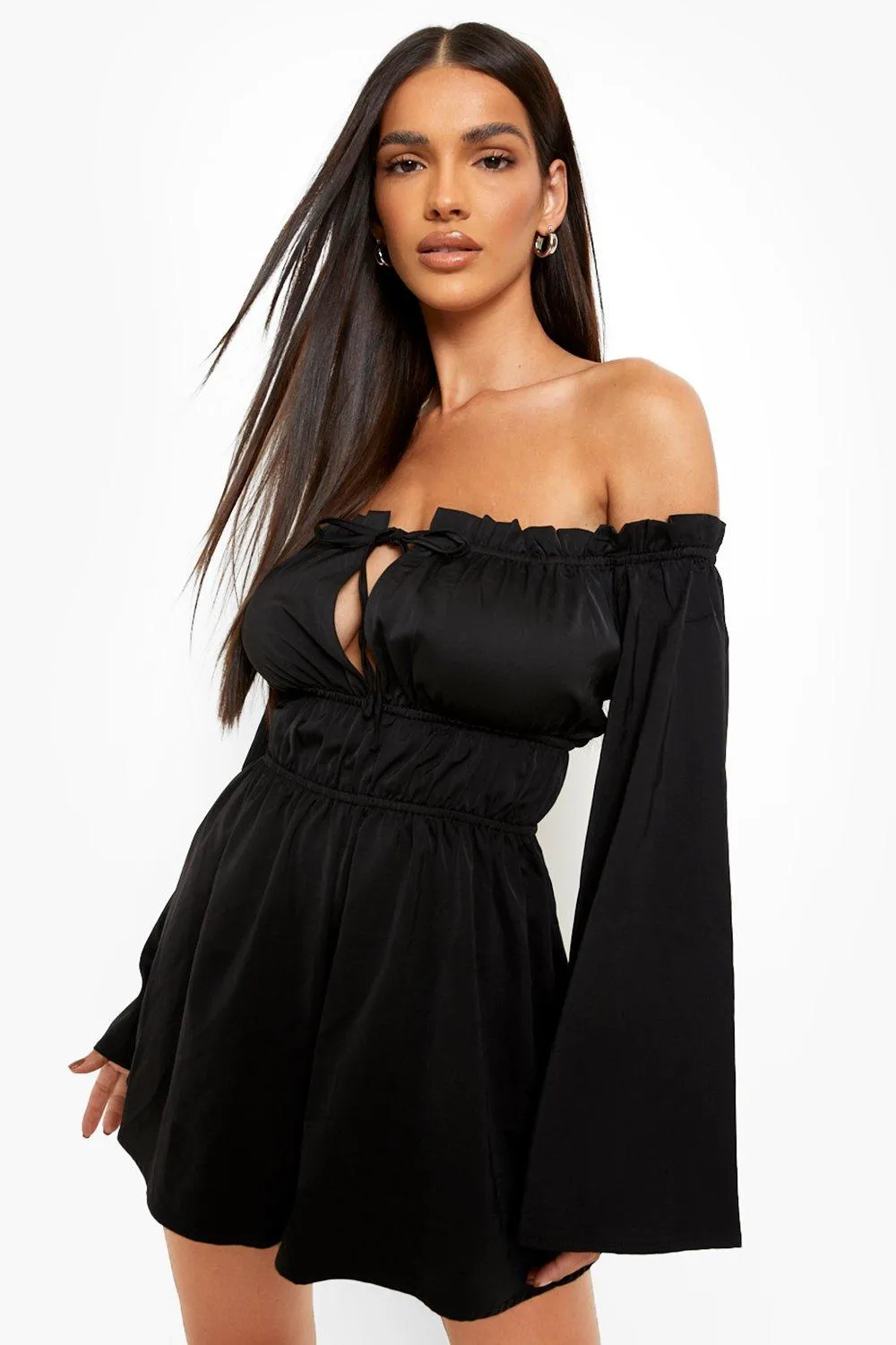 Satin Rouched Off The Shoulder Romper