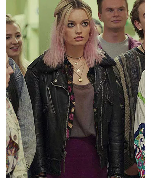 Sex Education Maeve Wiley (Emma Mackey) Black Leather Jacket - TLC