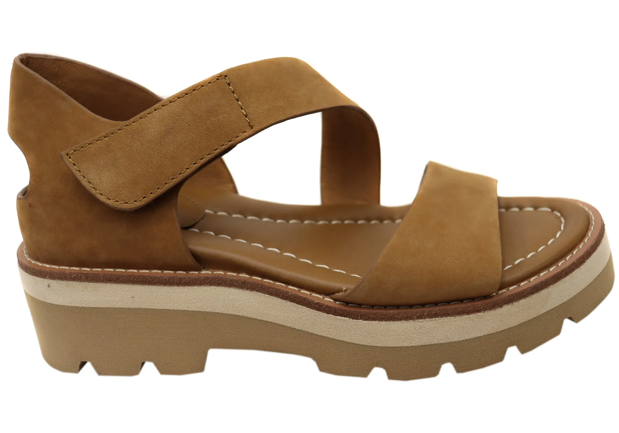 Sofft Pru Womens Leather Sandals With Cushioned Comfort Footbed