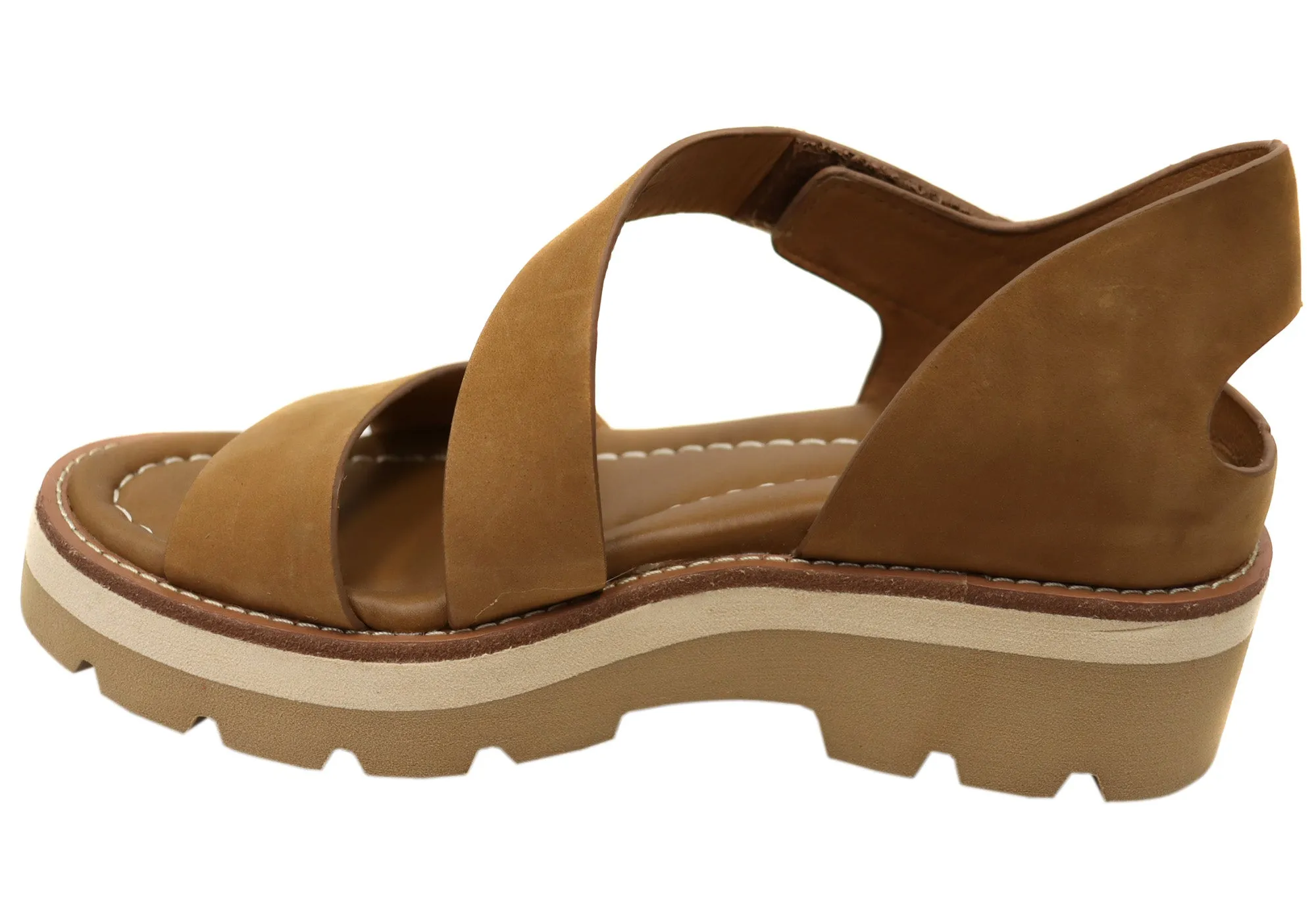 Sofft Pru Womens Leather Sandals With Cushioned Comfort Footbed