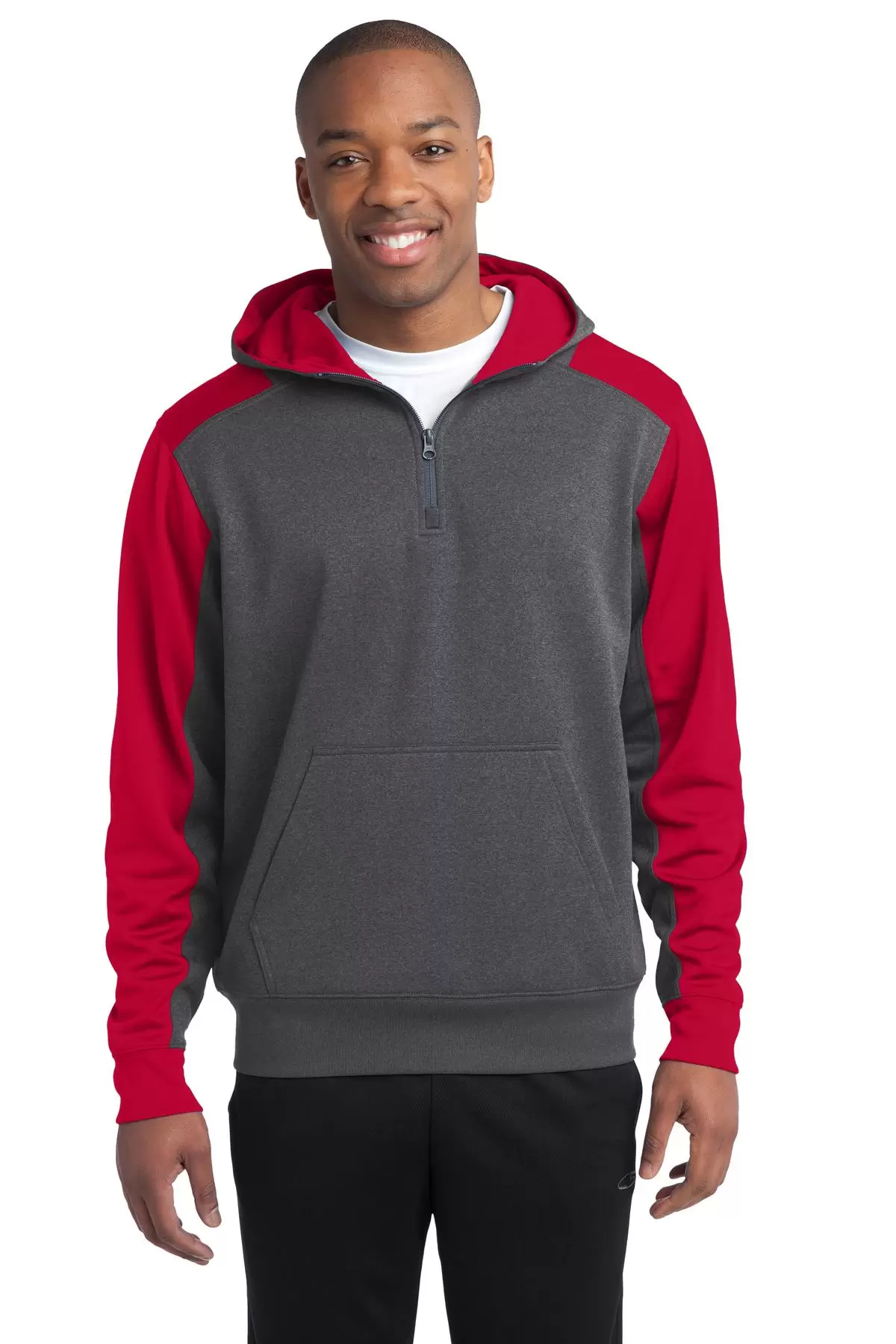 Sport Tek ST249 Sport-Tek  Tech Fleece Colorblock 1/4-Zip Hooded Sweatshirt SKU: ST249