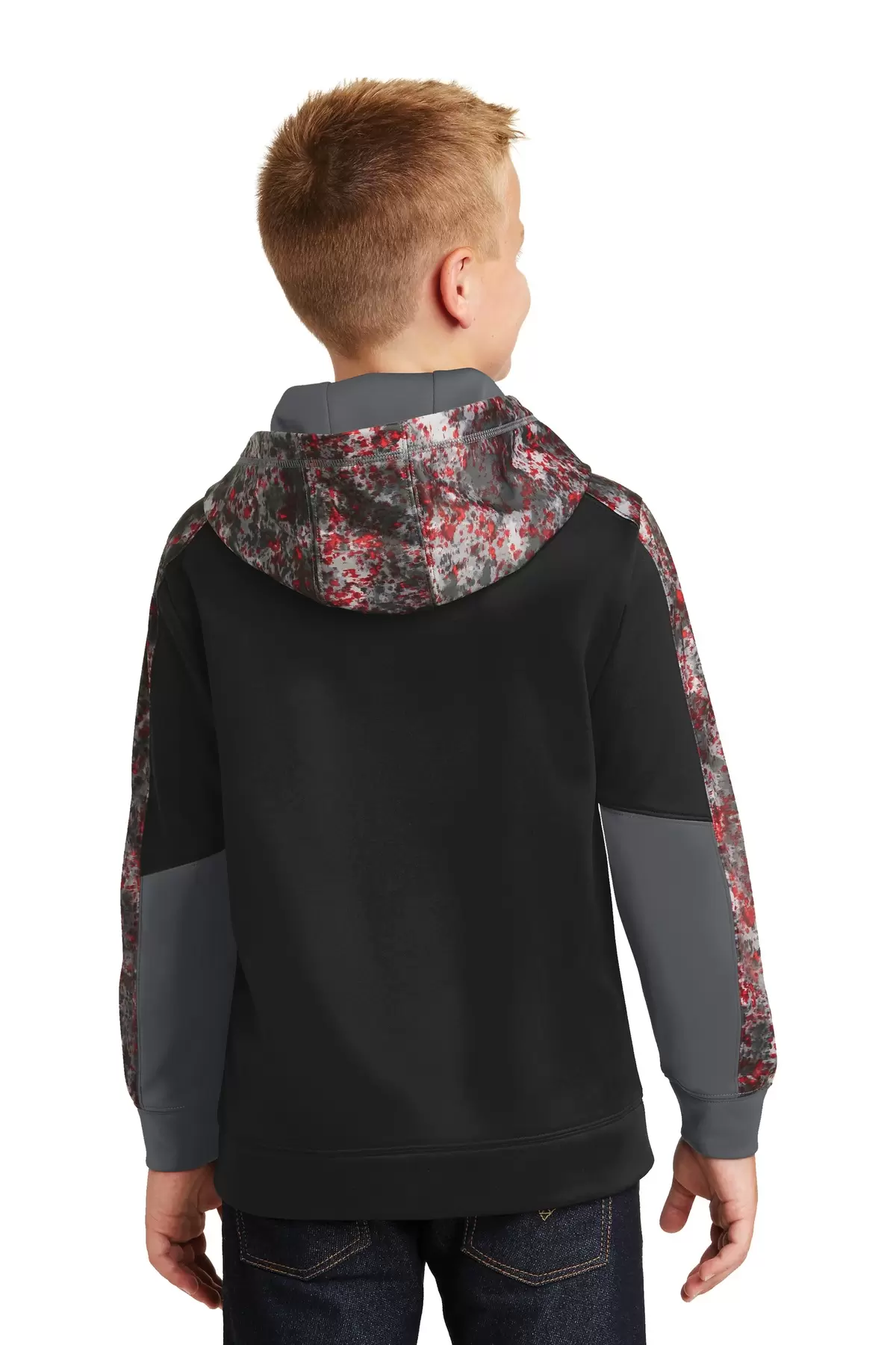 Sport Tek YST231 Sport-Tek Youth Sport-Wick Mineral Freeze Fleece Colorblock Hooded Pullover SKU: YST231