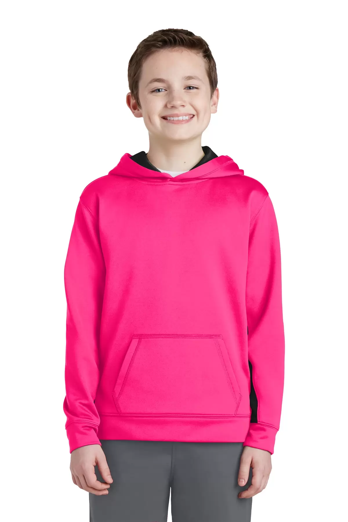 Sport Tek YST235 Sport-Tek Youth Sport-Wick Fleece Colorblock Hooded Pullover SKU: YST235