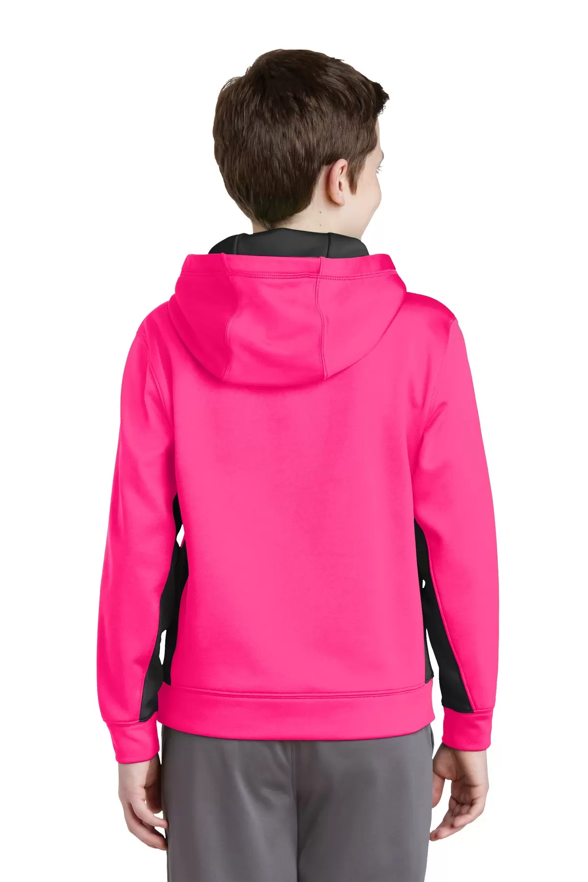 Sport Tek YST235 Sport-Tek Youth Sport-Wick Fleece Colorblock Hooded Pullover SKU: YST235