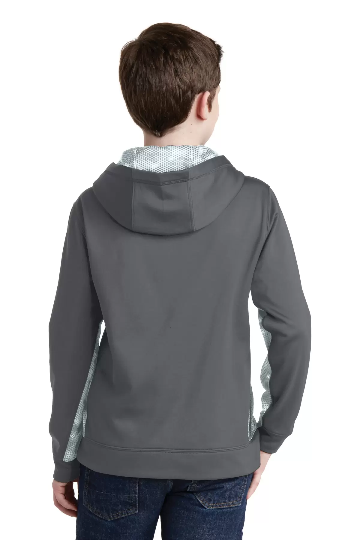 Sport Tek YST239 Sport-Tek Youth Sport-Wick CamoHex Fleece Colorblock Hooded Pullover SKU: YST239