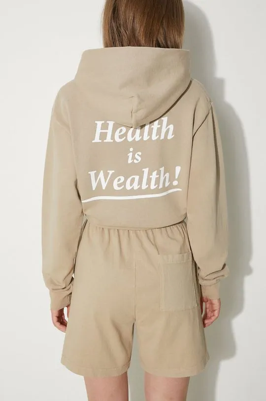 Sporty & Rich cotton sweatshirt Health Is Wealth women's beige color hooded with a print WS066S405HE