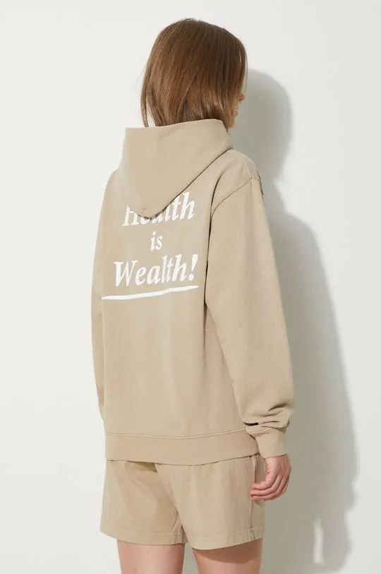 Sporty & Rich cotton sweatshirt Health Is Wealth women's beige color hooded with a print WS066S405HE