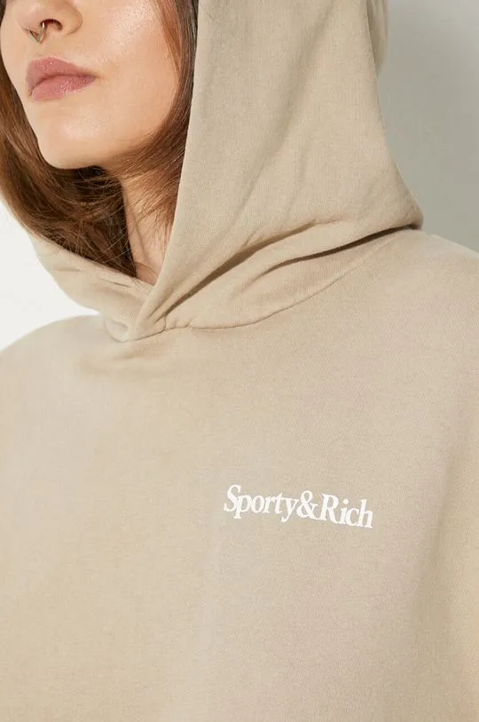 Sporty & Rich cotton sweatshirt Health Is Wealth women's beige color hooded with a print WS066S405HE