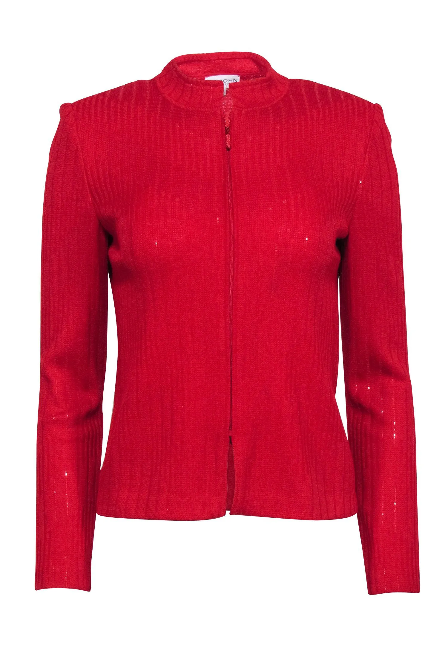 St. John - Red Sequin Detail Knit Zip Up Jacket Sz 2