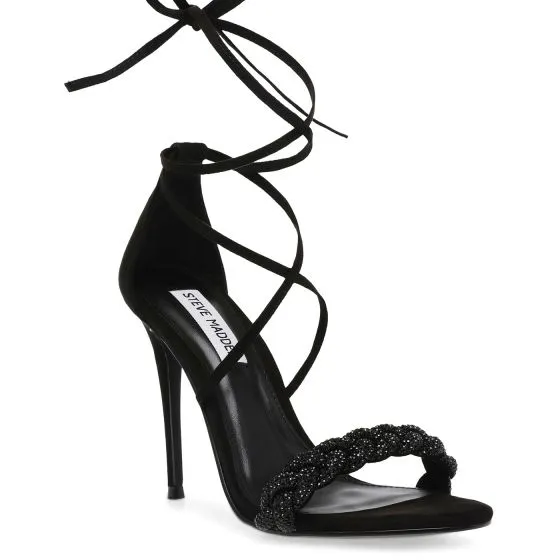 Steve Madden Bejeweled Black Crystal Microsuede + Stones Sandals