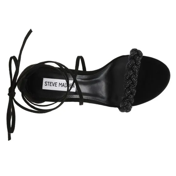 Steve Madden Bejeweled Black Crystal Microsuede + Stones Sandals