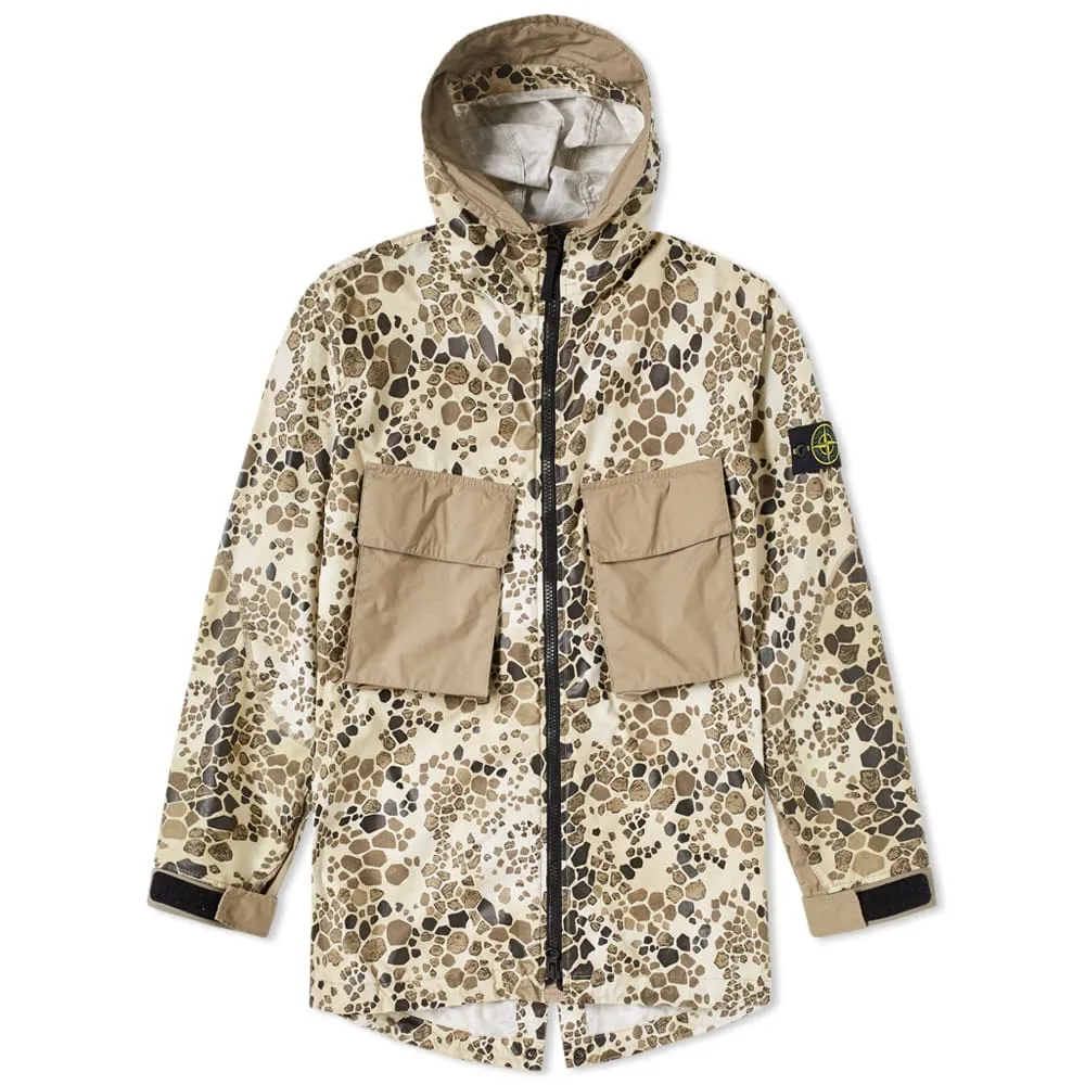 Stone Island Alligator Camo Light Cotton Nylon Rep Hooded 4 Pocket JacketBeige