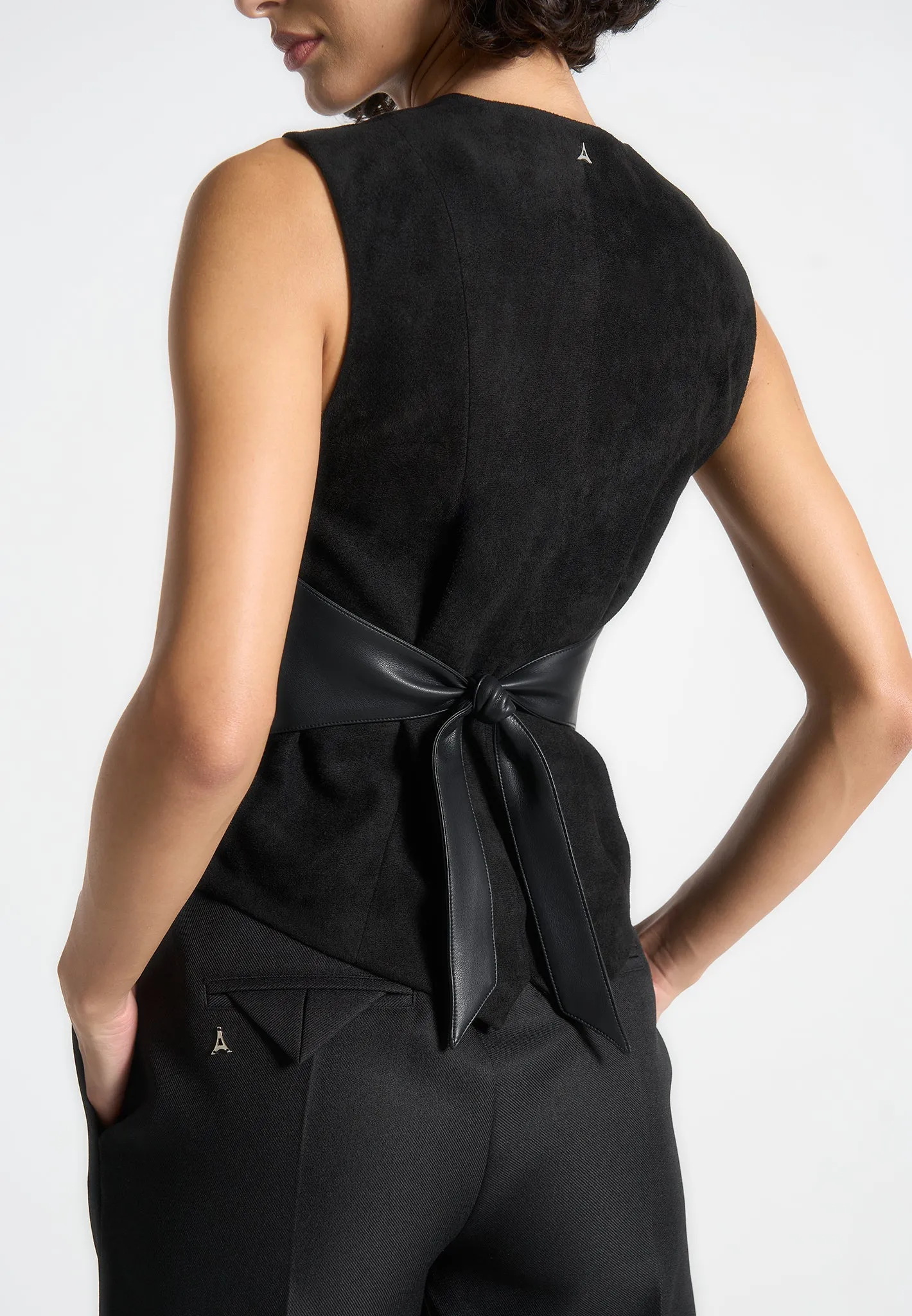 Suede Cinch Waistcoat - Black