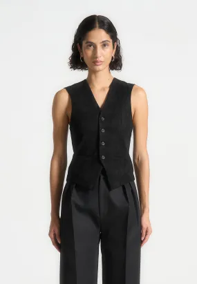 Suede Cinch Waistcoat - Black