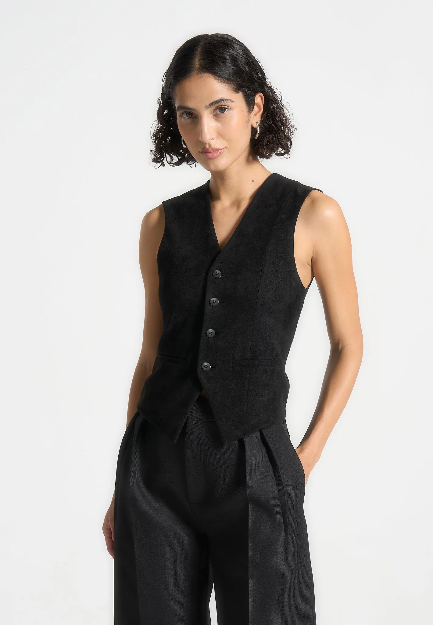 Suede Cinch Waistcoat - Black