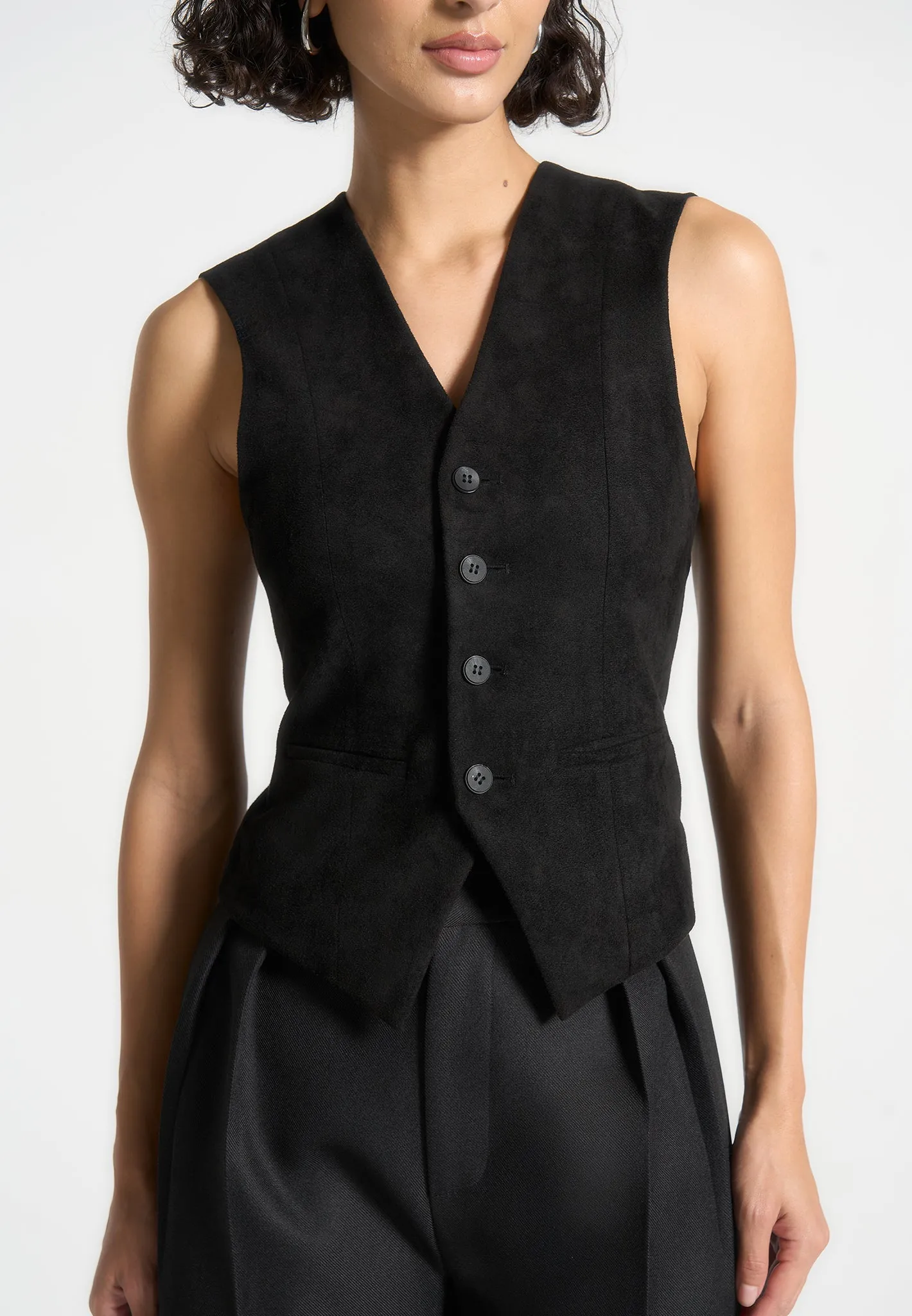 Suede Cinch Waistcoat - Black