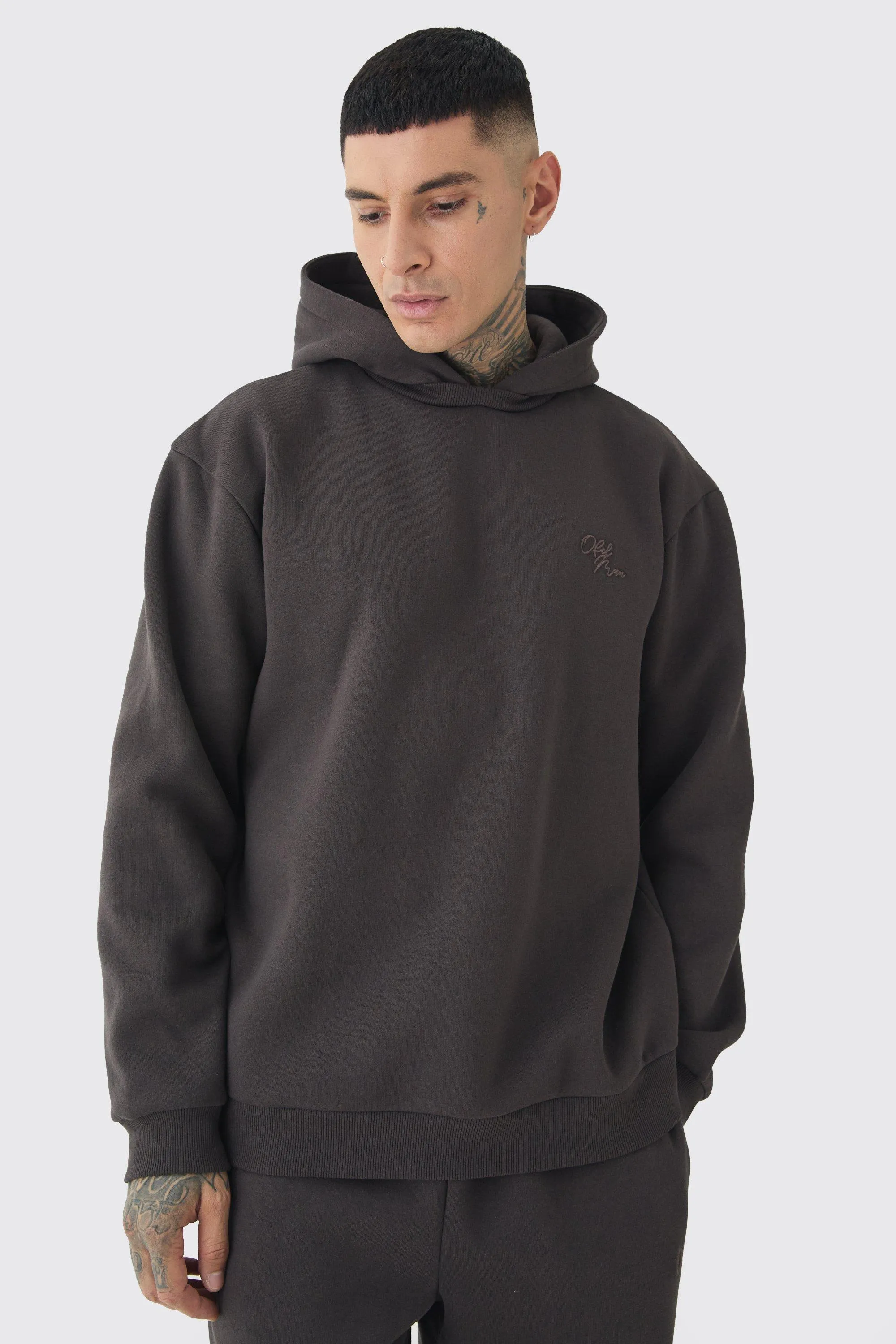 Tall Brushed Back Oversized Embroidered Hooded Sweat