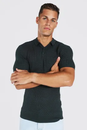 Tall Muscle Fit Cable Knit Polo