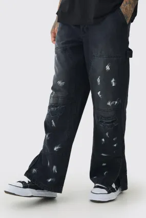 Tall Popper Hem Paint Splatter Relaxed Fit Carpenter Trousers