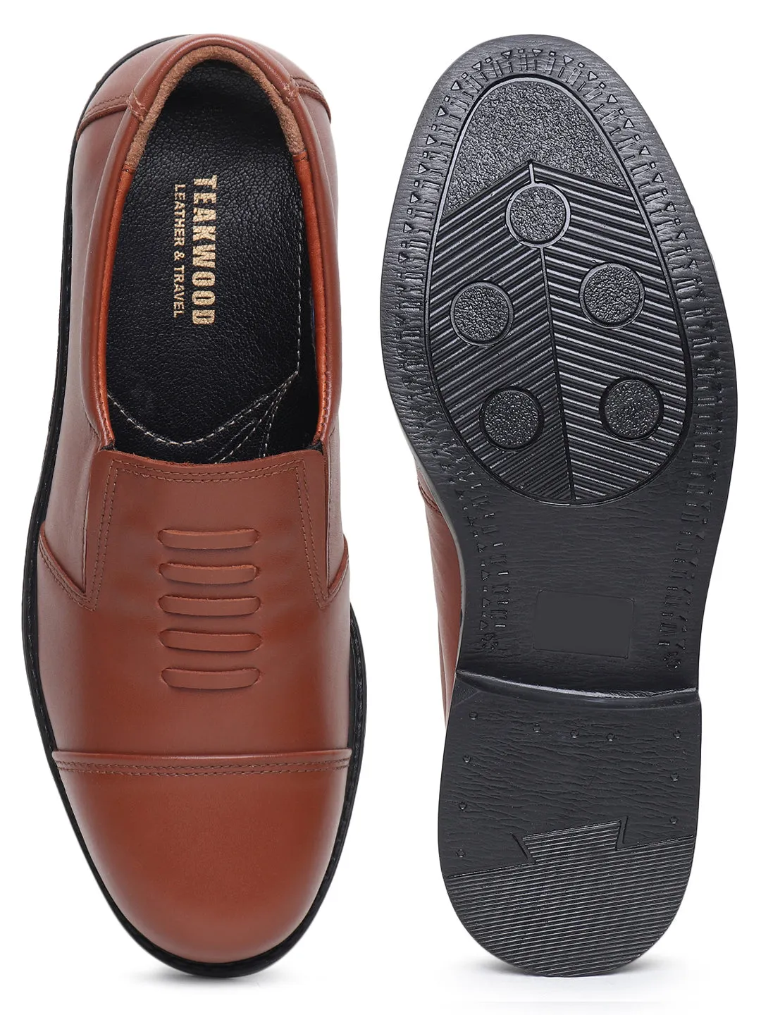 Teakwood Genuine Leather Tan Slip On Shoes for Men