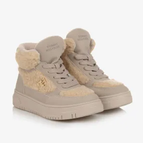 Teen Girls Beige Sherpa Monogram Trainers