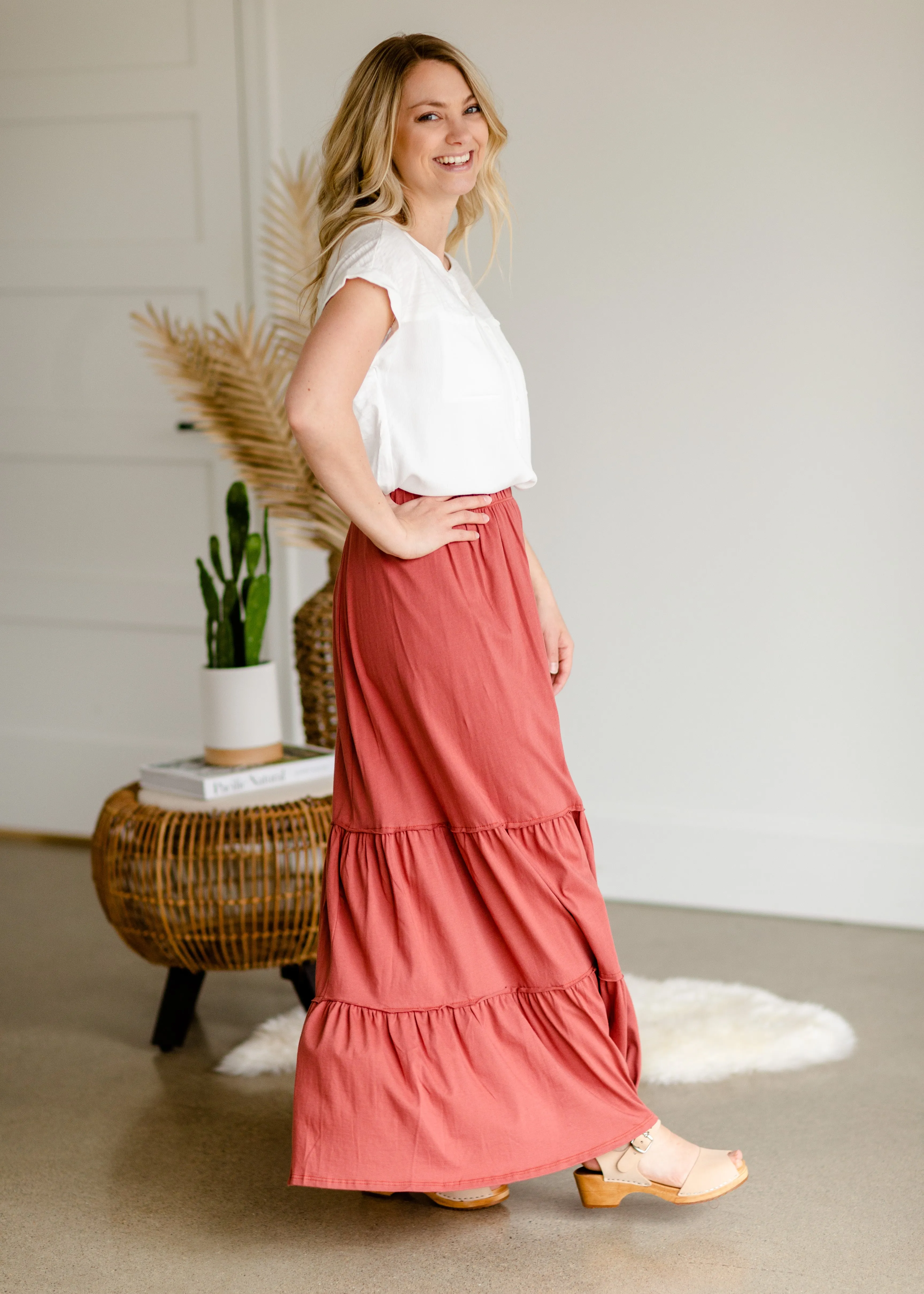 Terracotta Tiered Peasant Skirt