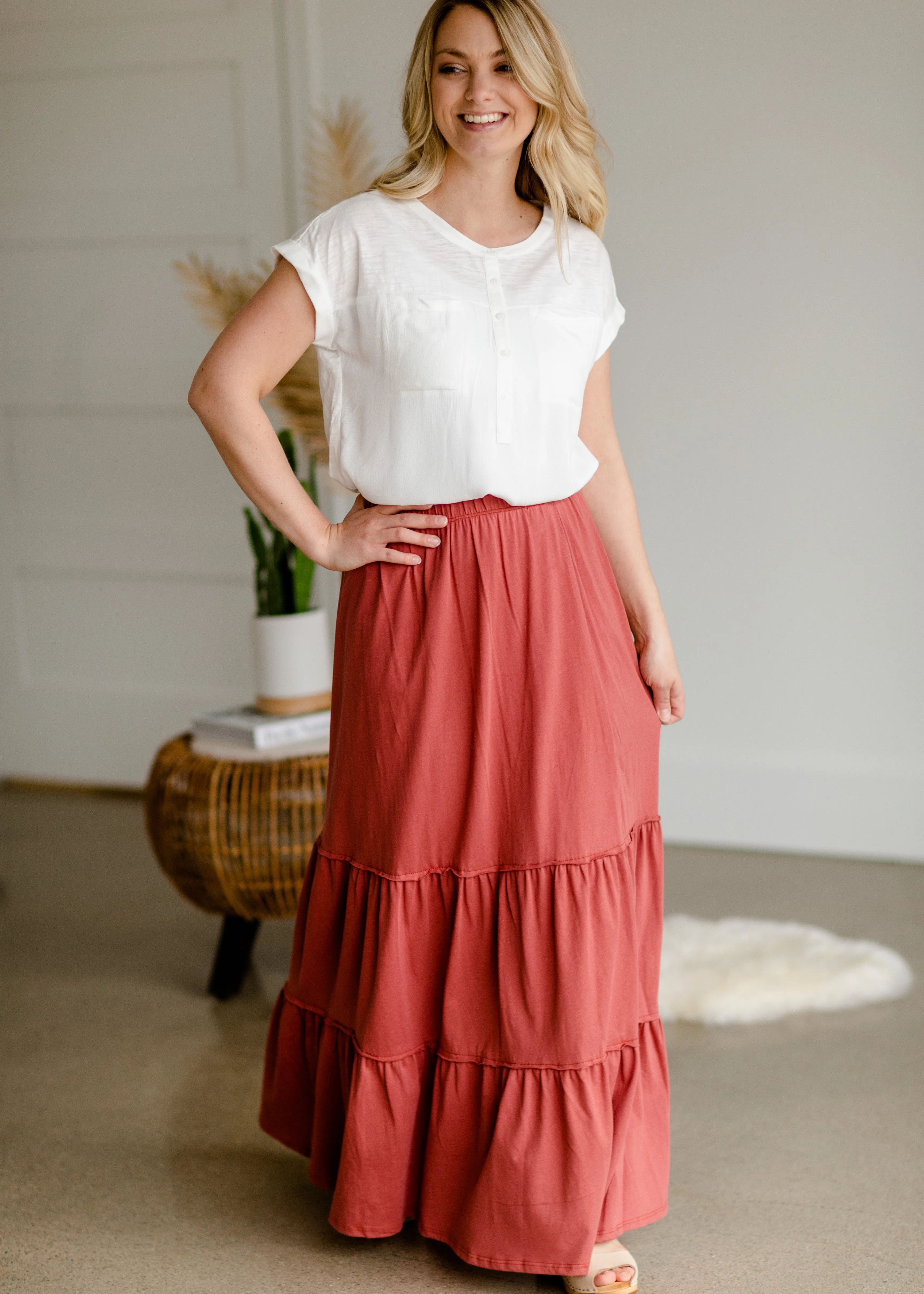 Terracotta Tiered Peasant Skirt