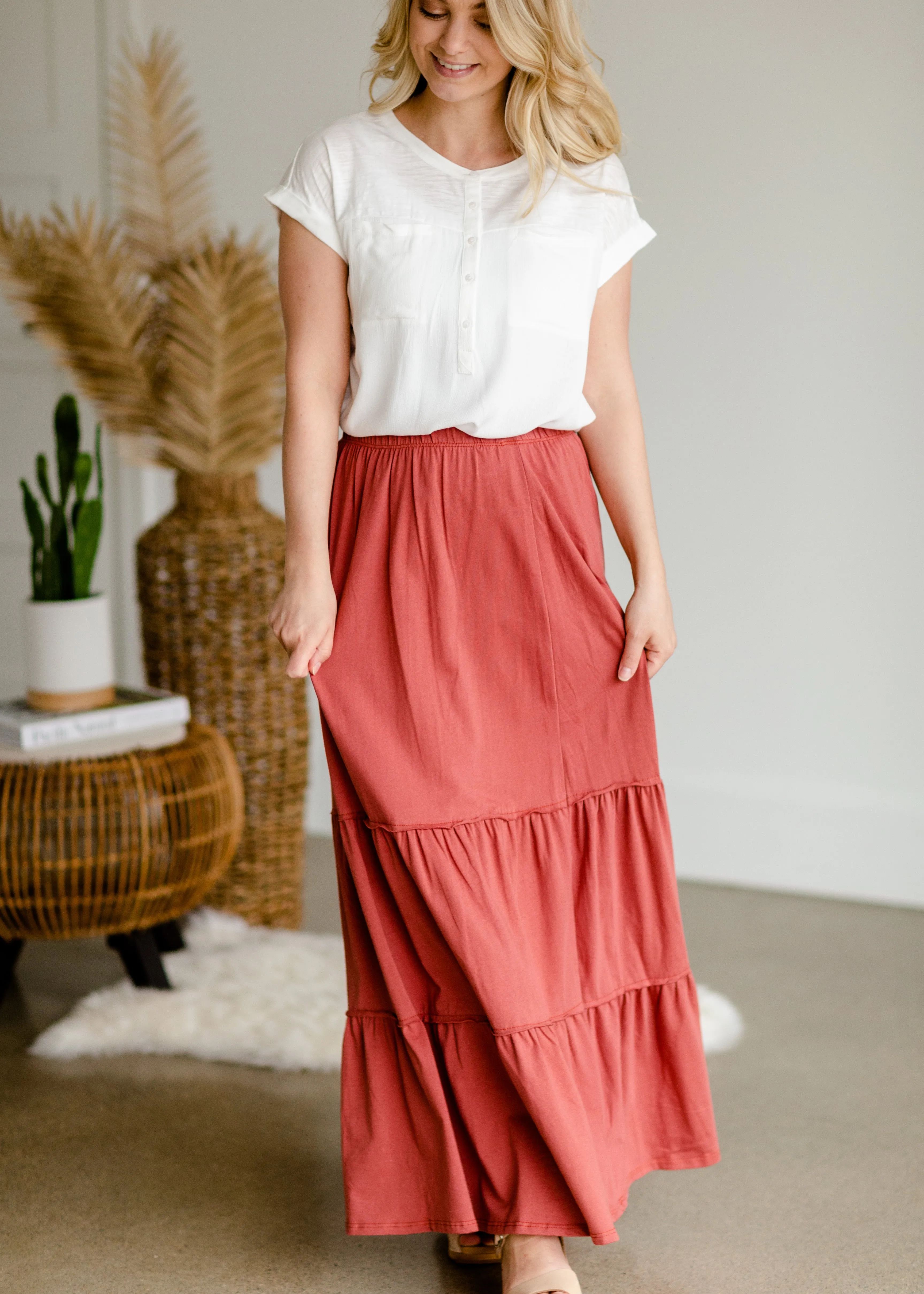 Terracotta Tiered Peasant Skirt