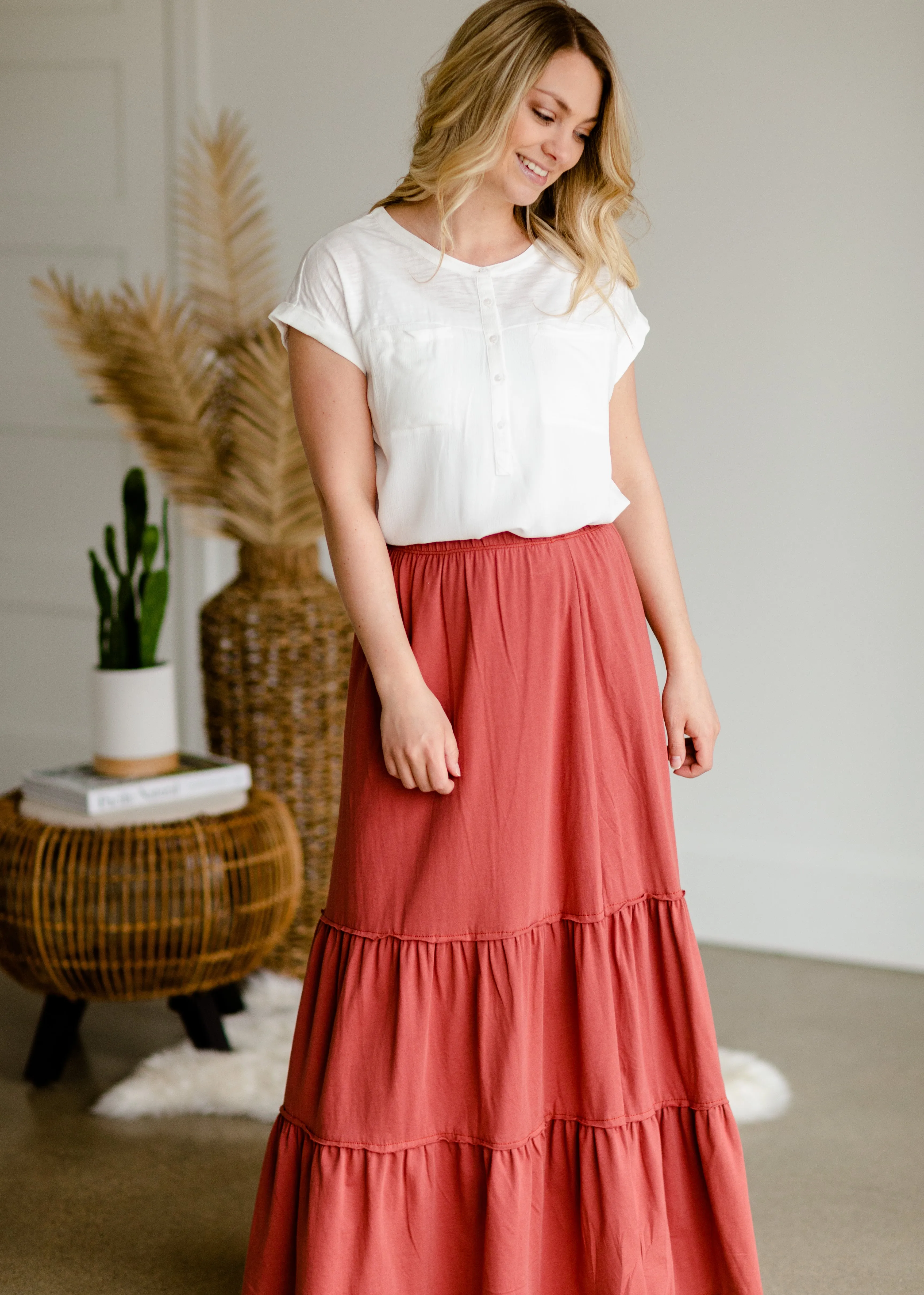 Terracotta Tiered Peasant Skirt