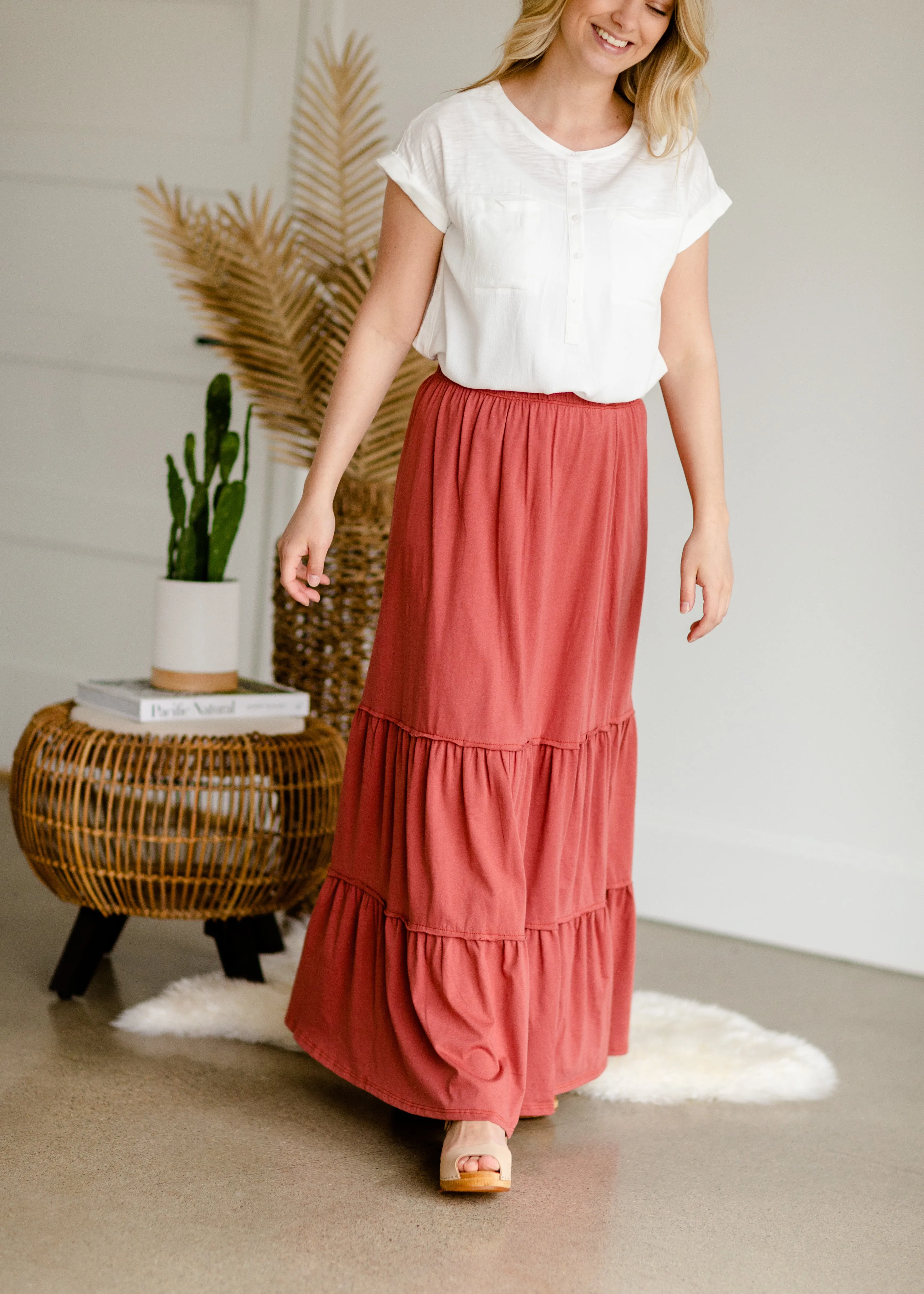 Terracotta Tiered Peasant Skirt